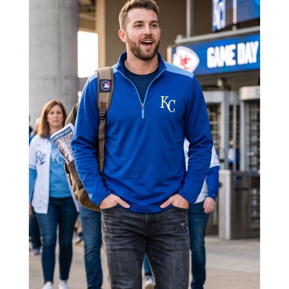 MLB Kansas City Royals Pullover Mens Medium Blue Excellent Quarter Zip Fleece